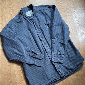 Lee Valley Men's Large Blue Button-Up 100% Cotton Gray Shirt Ireland Vintage